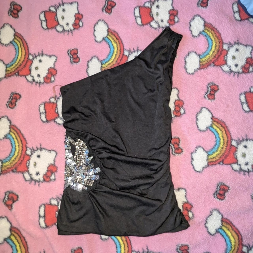 Y2K One Shoulder Sequence Party Top